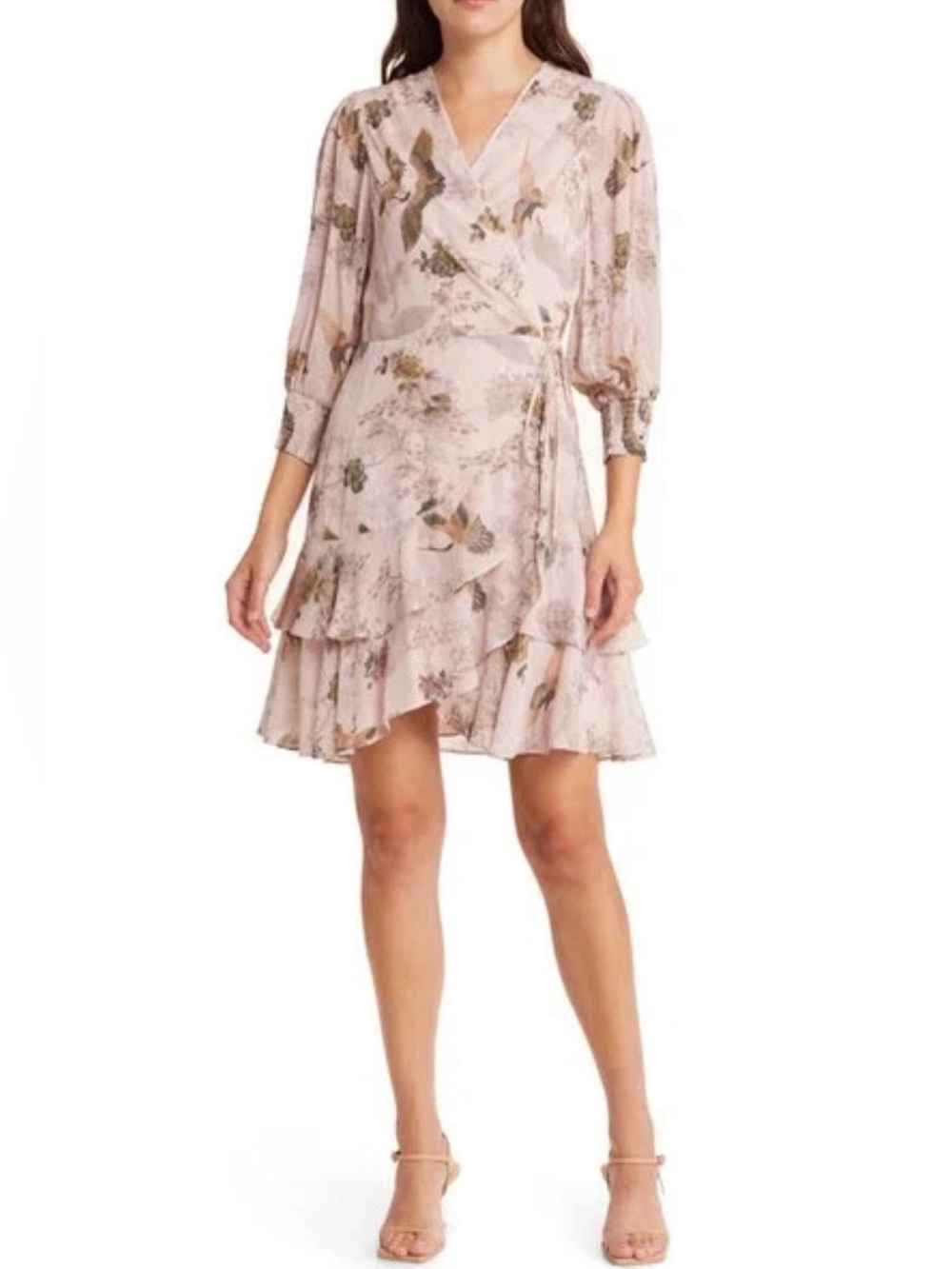 AllSaints Ari Peggy Floral Print Wrap Dress in Dusty Pink Size 2 /  $329